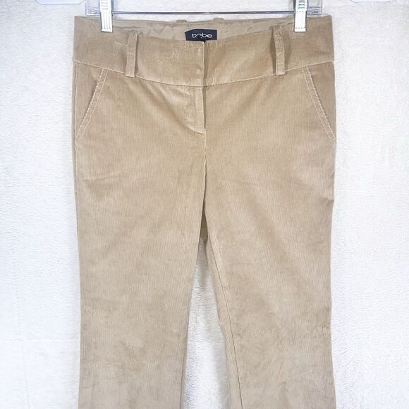 Bebe Khakis Corduroy Pants Size 4 Beige Preppy Bootcut Leg Mid Rise Casual - Picture 2 of 12
